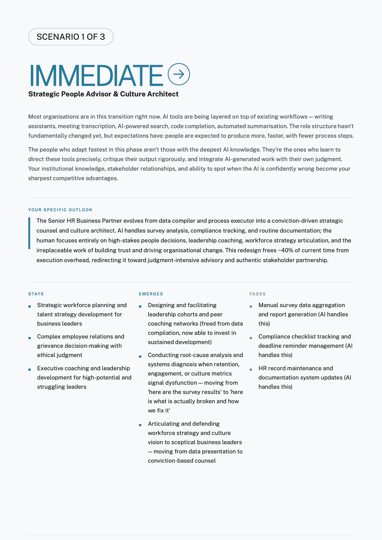 Scenario 1 — Immediate future role outlook